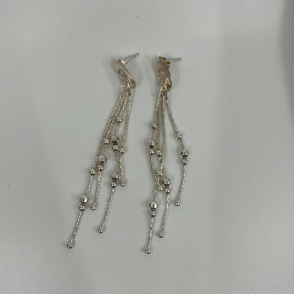 ATI Thailand Vintage 925 Sterling Silver Beaded Feather Tassel Earrings - Picture 4 of 9